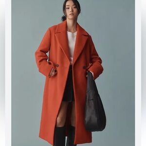 Anthropologie Rust Orange Long Wool Coat